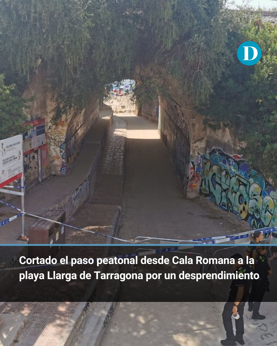 Cortado el paso peatonal desde Cala Romana a la playa Llarga de Tarragona por un desprendimiento