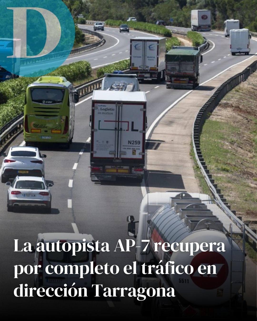 La AP-7 recupera por completo el tráfico en dirección Tarragona, tras tres semanas de corte